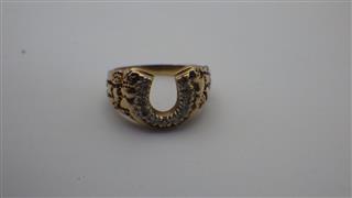 10K GOLD NUGGET DIAMOND HORSEHOE RING 4397G SIZE 10.5